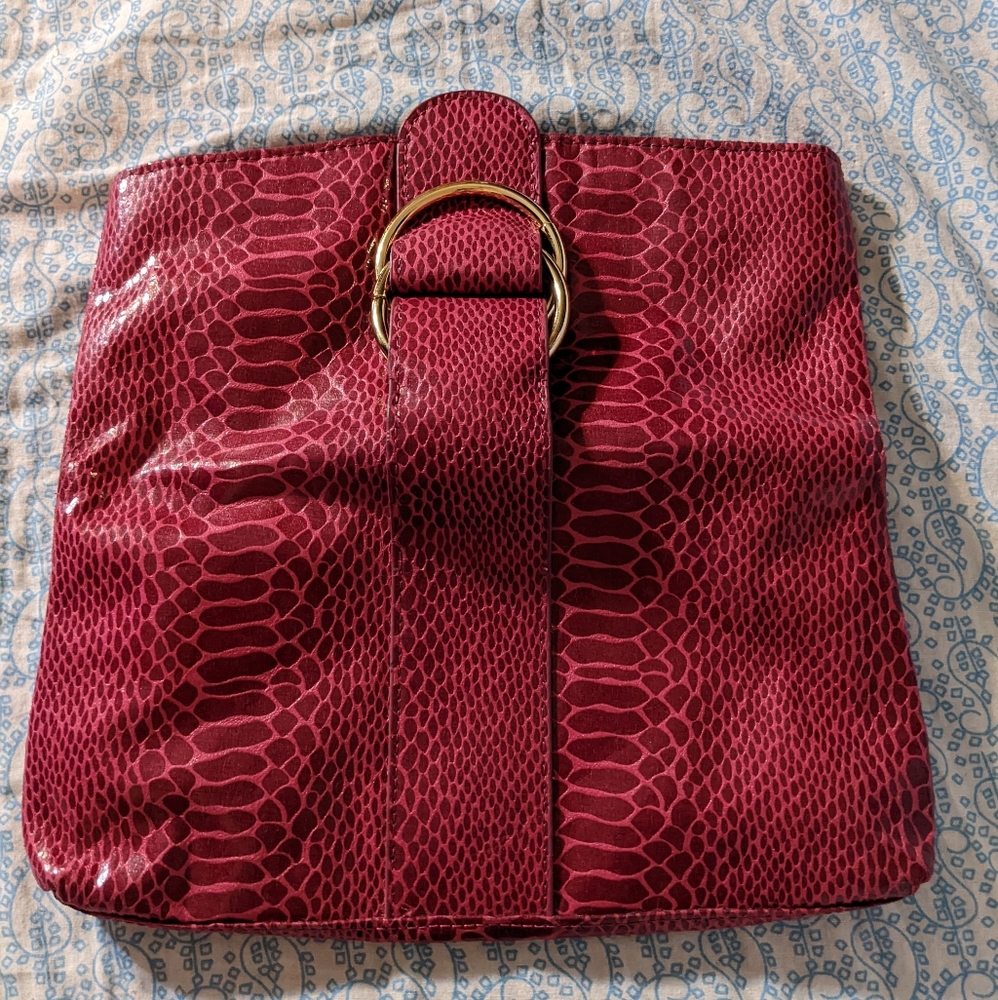 Fuchsia Python Snake Skin Envelope Clutch Bag - image 3